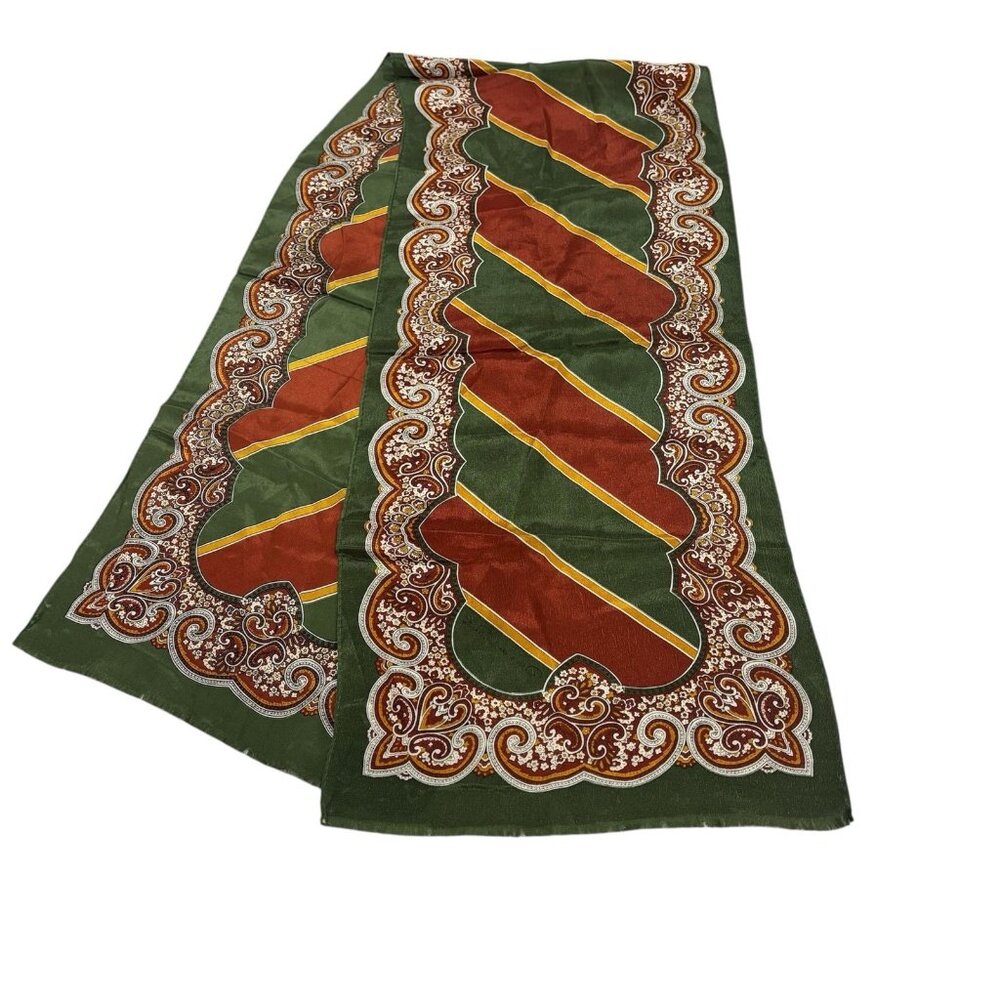 Vintage Oscar De La Renta Silk Scarf Green Orange Fall Accessories Women’s 50”